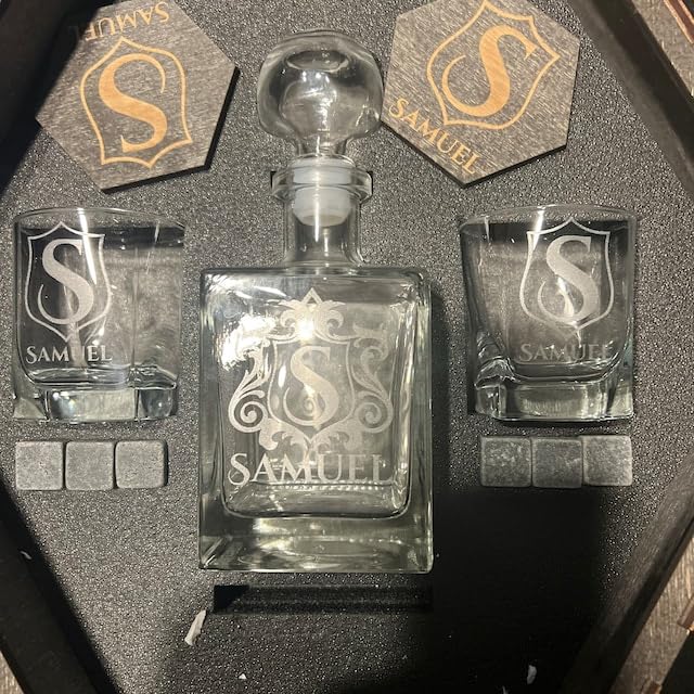 ROSLILY Personalized Whiskey Decanter Set for Men Dad Custom Liquor Decanters Wooden Box Whiskey Glasses Father's Day Gift for Grandpa Birthday Anniversary Christmas