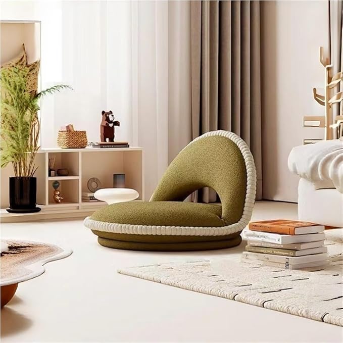 360° Rotatable Tatami Floor Chair, Foldable Legless Seat with Cushion Back Support, Low Floor Chair for Meditation, Bay Window & Living Room(Green)