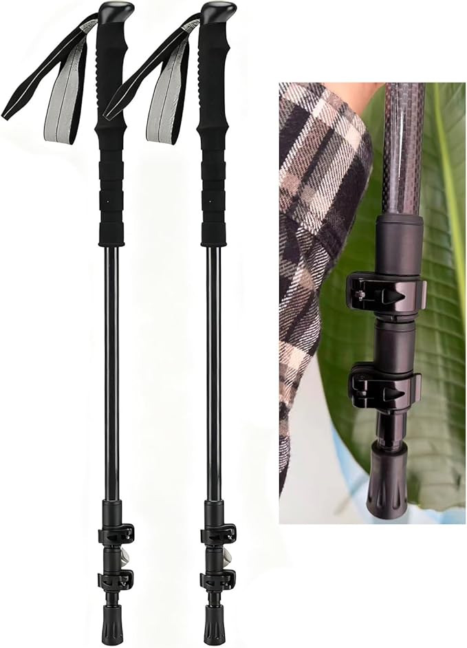 2-Pieces 3K 100% Carbon Fiber Trekking Poles Ultra Strong Lightweight Collapsible Hiking Poles with EVA Foam Grips & Quick...