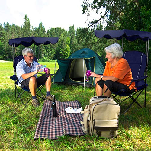 GYMAX Camping Chair, Folding Outdoor Lawn Chair with Canopy, Carry Bag & Cup Holder, Portable Heavy Duty Camp Chair for Ou...