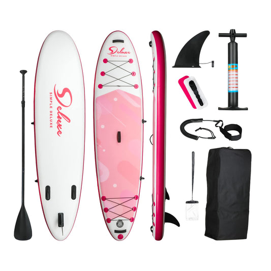 Inflatable Stand Up Paddle Board – Simple Deluxe Premium SUP for All Skill Levels, Pink Paddle Boards for Adults & Youth, Blow Up Stand-Up Paddleboards with Accessories & Backpack, Surf Control