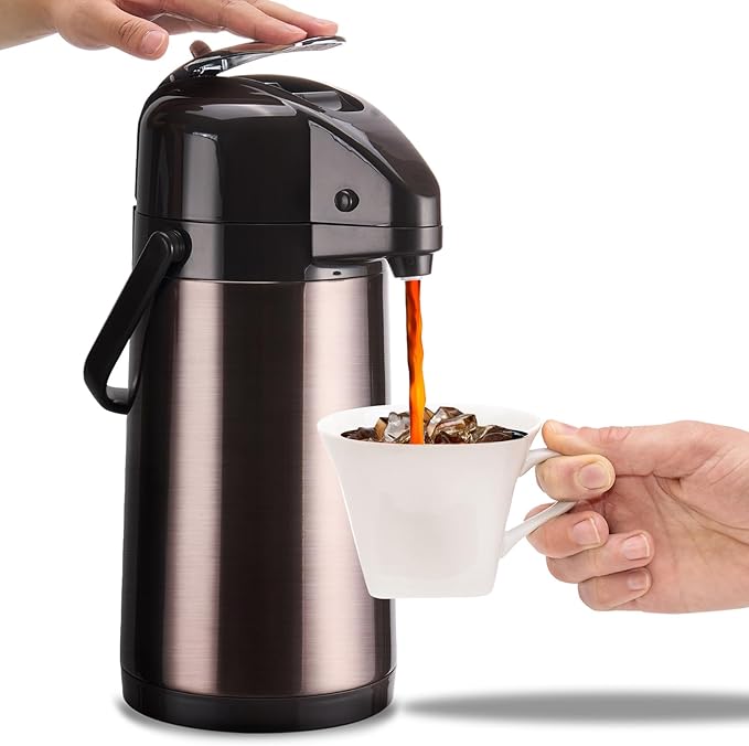 PARACITY Upgraded Airpot Coffee Carafe with Double Pump, Stainless Steel Drink Dispenser for Hot/Cold Beverage with Lazy S...