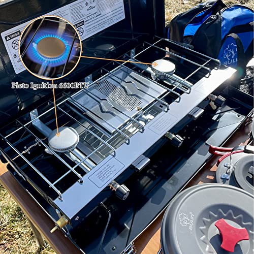 Camping Stove 3 Burner 20400 BTU Propane Portable Stove with 6.4 * 12IN Smokeless Tabletop Fire Pit with Stand