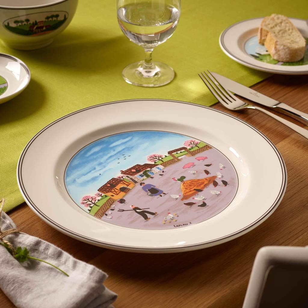 Villeroy & Boch Design Naif Dinner Plate #3-Country Yard, 10.5 in, Premium Porcelain, White/Colorful