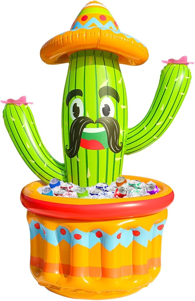 PARENTSWELL 47.5'' Inflatable Cactus Cooler, Inflatable Drink Cooler for Summer Fiesta Parties, Blow Up Ice Bucket Cinco D...