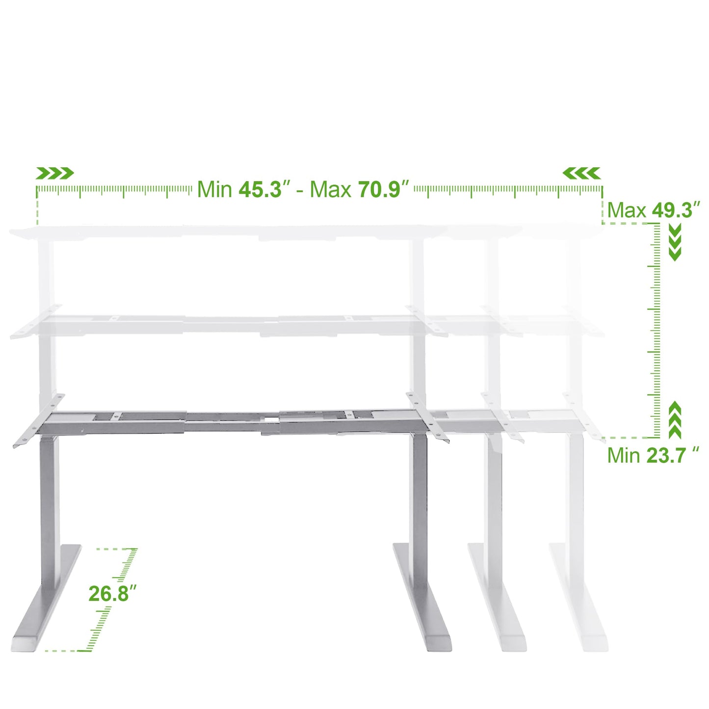 Fromann Dual Motor Standing Desk Frame 3 Tier Legs Sit Stand up Electric Height Adjustable Desk Base for Home and Office (Grey)