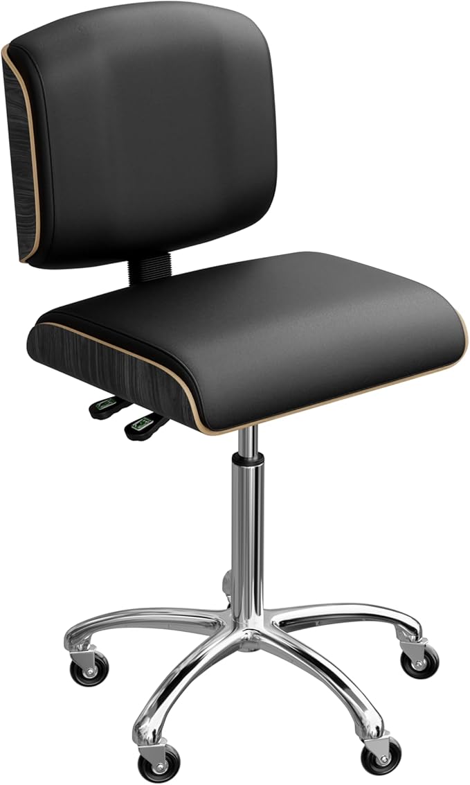 Spa Numa Bentley Beauty Esthetician Nail Salon Stool Rolling Chair with Adjustable Backrest, Flat Square Seat, Metal Bar, Vegan Leather Upholstery for Beauty Exam Office and Home - 1071 (Black)