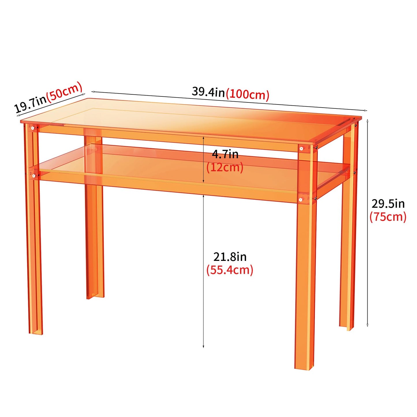 solaround Clear Acrylic Desk with Open Storage, Home Office Computer Writing Desk Office Study Table (Orange, 39.4'' x 19.7'' x 29.5'')