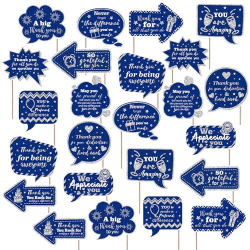 24 Pcs Employee Appreciation Photo Booth Props We Appreciate You Party Decor Thank You Sign Photo Props for Christmas Appr...