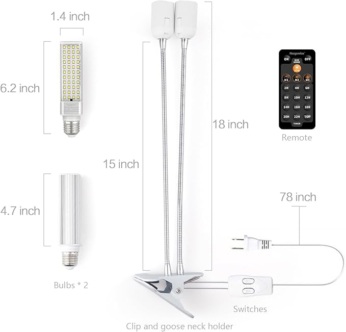 Smart LED Grow Lights for Indoor Plants - Real Time Sunlight Brightness Simulation, Full Spectrum Grow Light with 2-24 Hours Timer, Auto on/Off, Independent Control Dual Heads, Dimmable