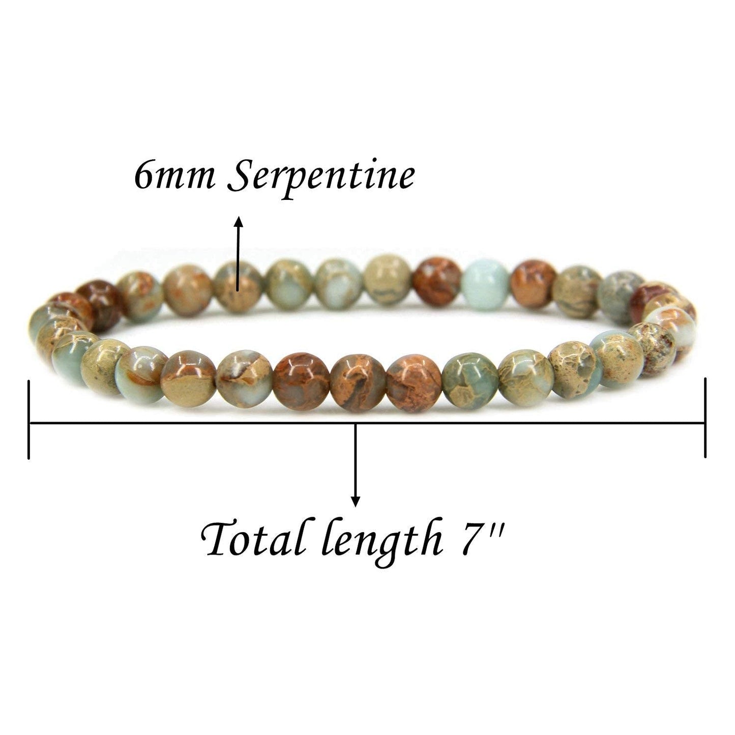 Natural Serpentine Gemstone 6mm Round Beads Stretch Bracelet 7 Unisex