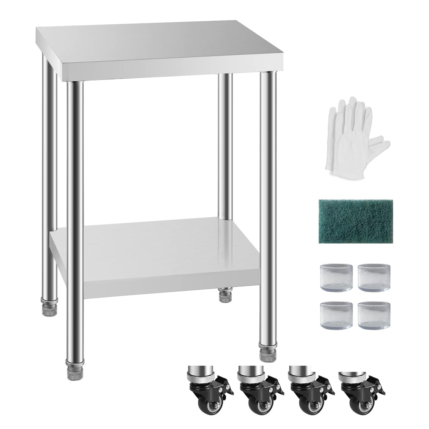 HXCFYP NSF Stainless Steel Table for Prep & Work with Caster 24 x 18 Inches, Metal Commercial Kitchen Table with Under Shelf and Adjustable Table Foot for Restaurant, Home and Hotel