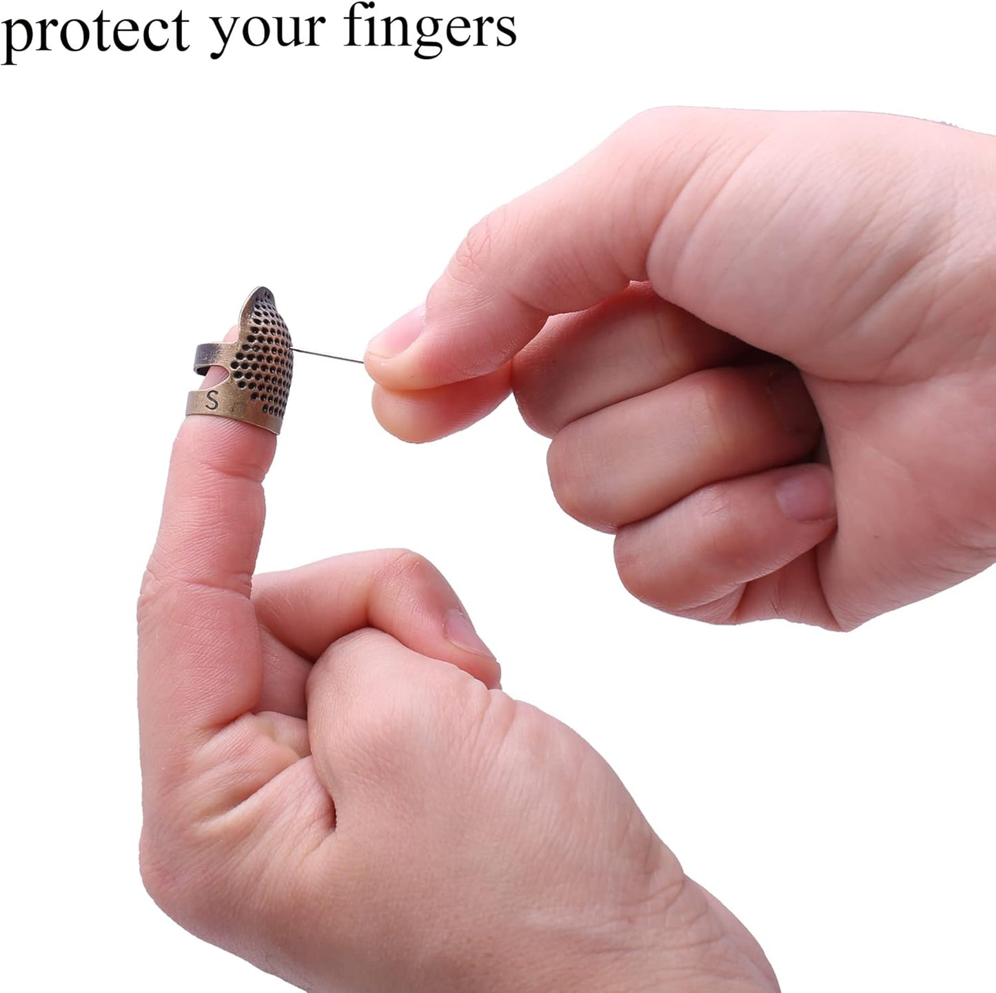 J.CARP 4Pcs Sewing Thimble, Metal Copper Sewing Thimble Finger Protector, Adjustable Finger Shield Ring Fingertip Thimble Sewing Quilting Craft, Accessories DIY Sewing Tools (2 Sizes, S/M)