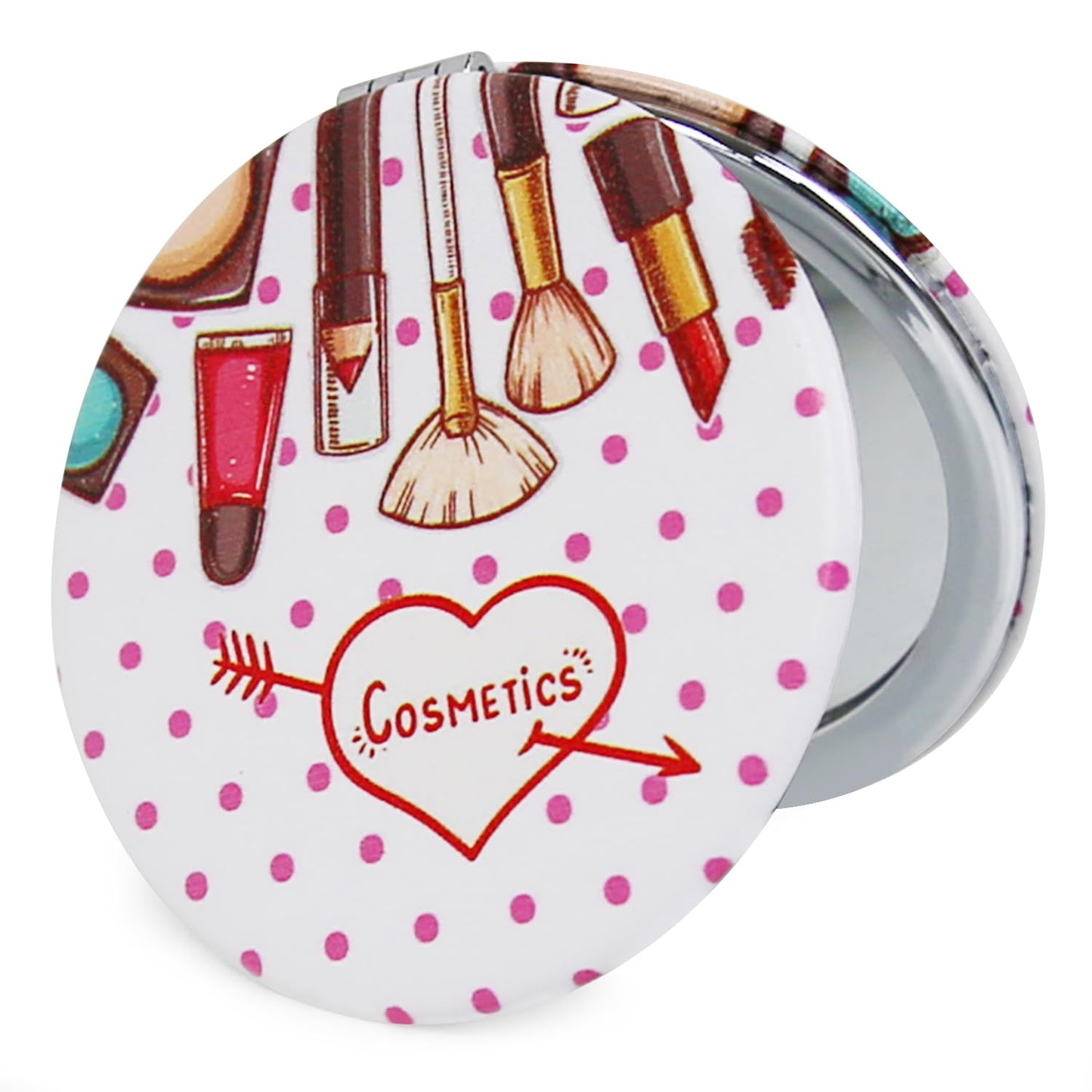 PDOZV Cheap Small Compact Mirror, Round 2.8    Metal Frame PU Common Style Double Sided Mini Magnifying 1X/3X Mirror for Purse C