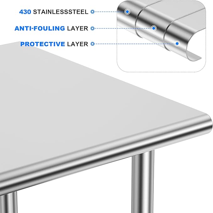 Atronor Stainless Steel Table for Prep & Work, 30x60 Inches, NSF Metal Commercial Heavy Duty Table with Adjustable Under Shelf and Foot for Restaurant, Home and Hotel