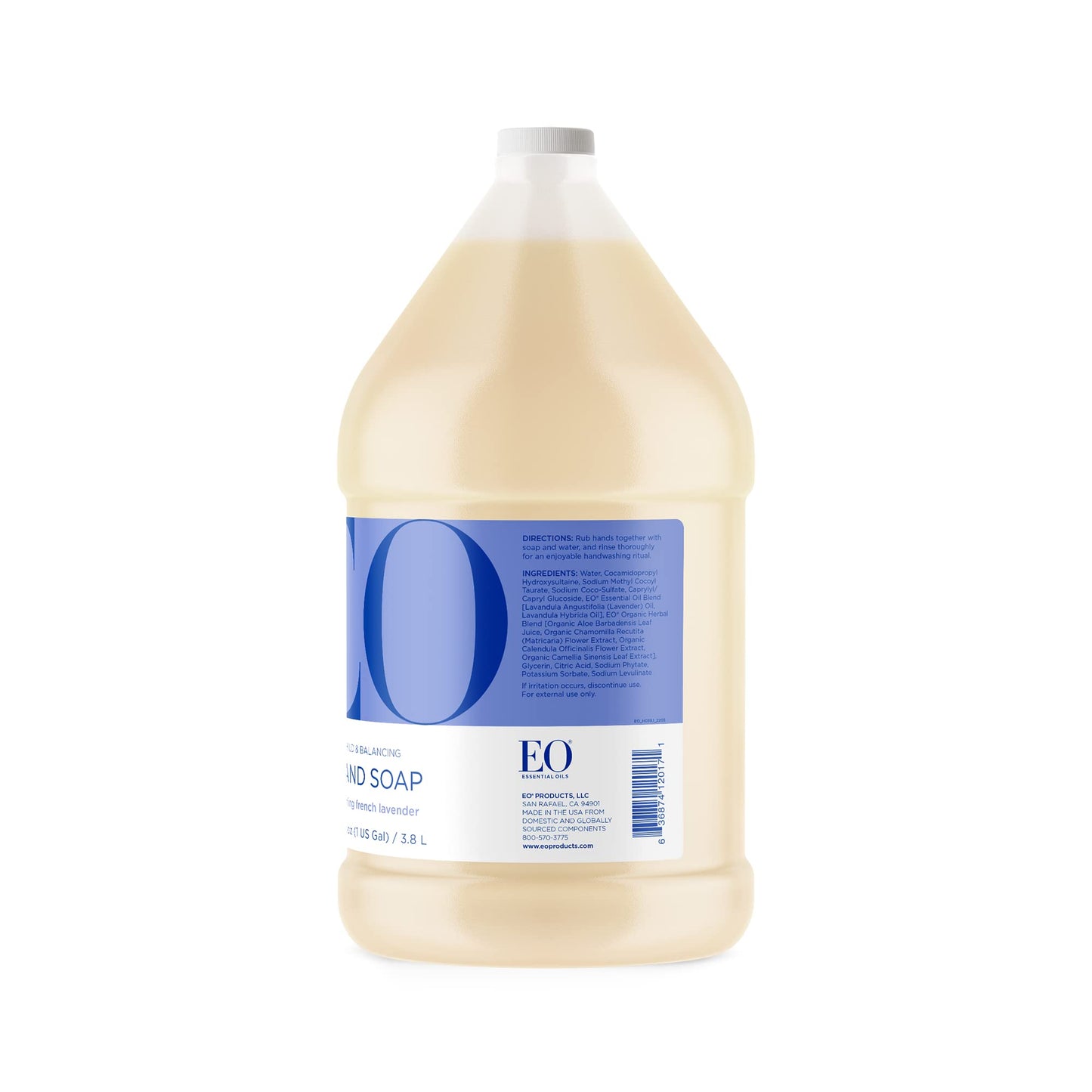 EO Liquid Hand Soap Refill, 1 Gallon, French Lavender, Organic Plant-Based Gentle Cleanser with Pure Essential Oils