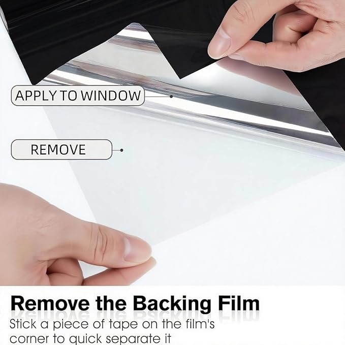 Window Privacy Film One Way Daytime Privacy Static Cling Sun Blocking Static Cling,Frosted Glass Decorative Removable, Reusable, Anti-UV,Heat Blocking, with Tools Black 35x157inch