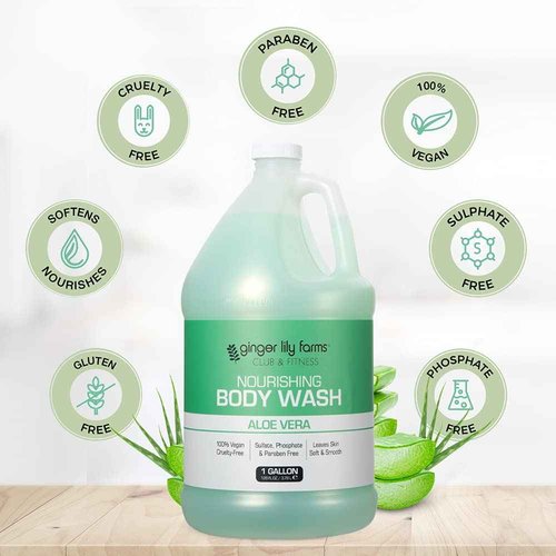 Ginger Lily Farms Club & Fitness Nourishing Body Wash, 100% Vegan & Cruelty-Free, Aloe Vera Scent, 128 Fl Oz (Pack of 4)