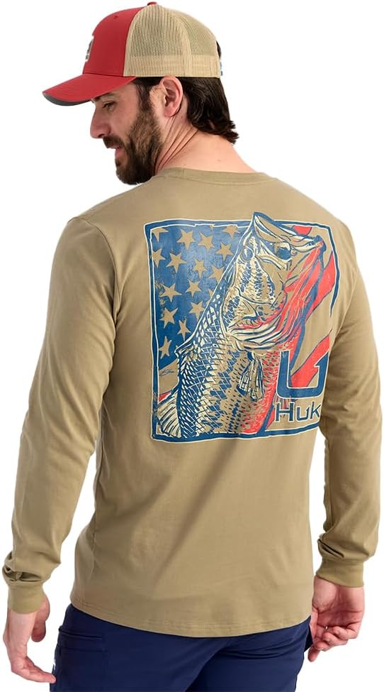 HUK Mens Kc Scott Pocket Tee, Comfortable Performance Fishing Long Sleeve T-Shirt with Chest Pocket
