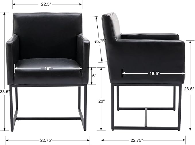 BESTANO Upholstered Dining Chairs with Arms Set of 2 PU Leather Mid Century Modern Accent Chairs Armchairs with Gold Metal Frame, Modern Kitchen & Dining Room Chairs, Black
