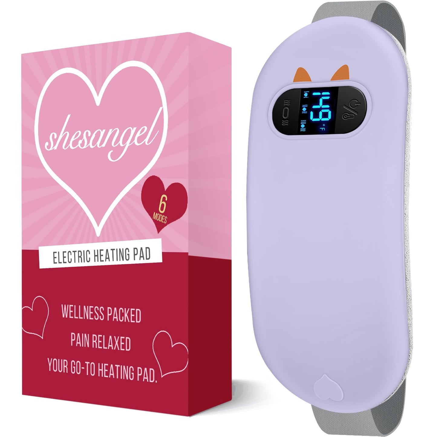 Portable Heating Pad for Period Cramps: Cordless Menstrual Heating Pad with 6 Heat Levels and 6 Massage Modes, 3s Fast Heating Gift for Women and Girl(Purple)
