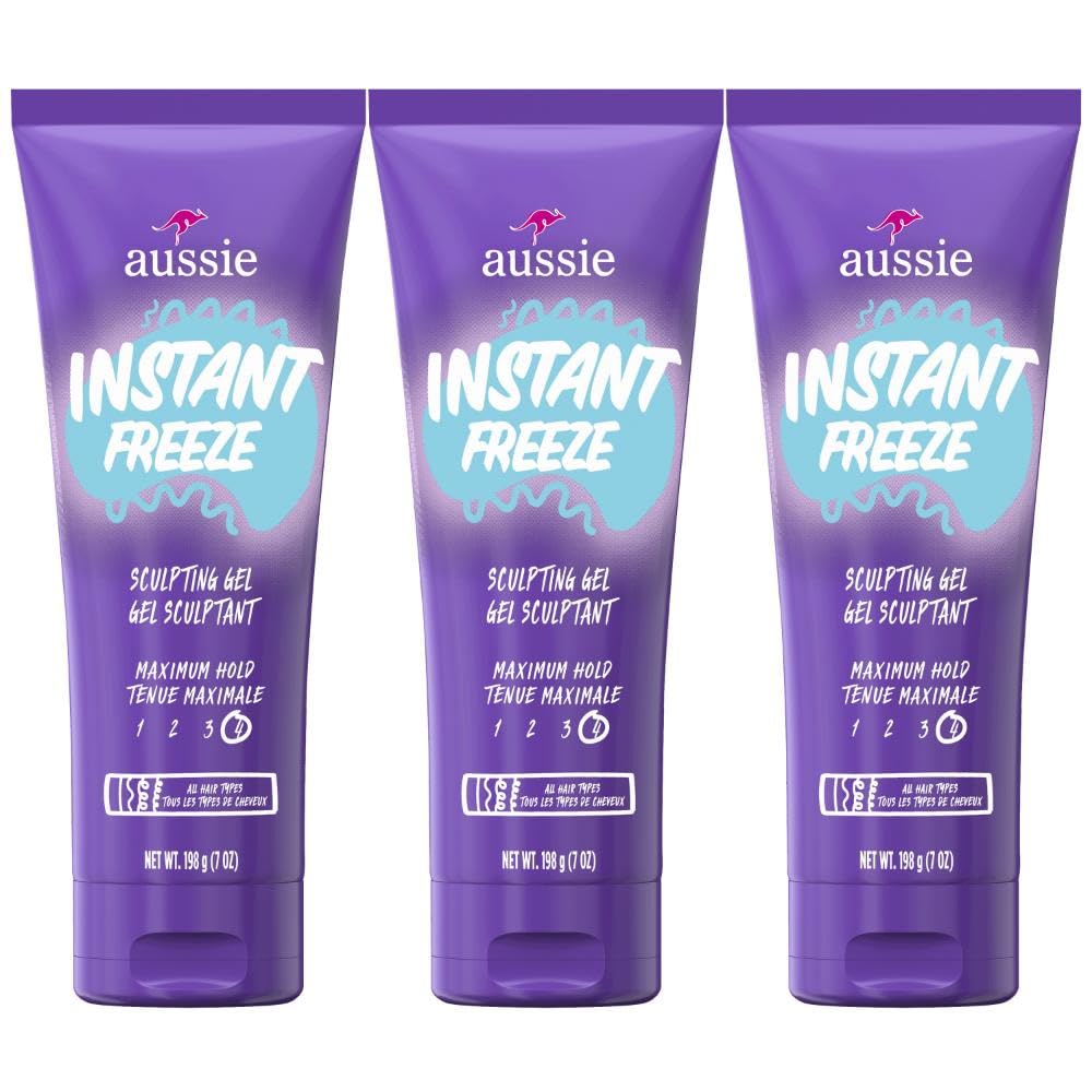 Aussie Instant Freeze Sculpting Hair Gel, Maximum Hold, No Flaking, Long-Lasting, with Jojoba Oil, Sea Kelp, Australian Aloe, Fr