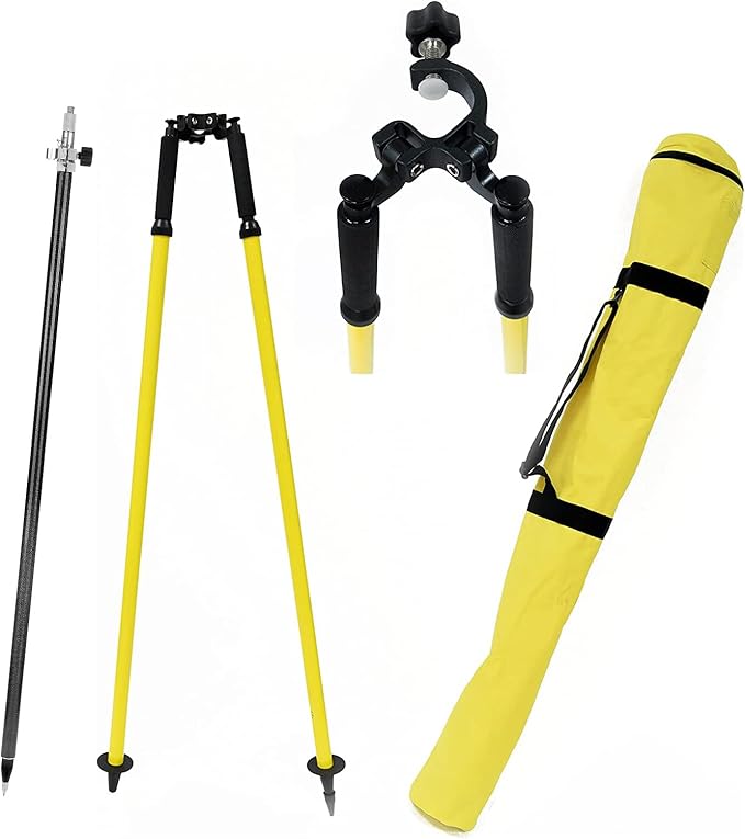 AdirPro 8.5-Foot Carbon Fiber Prism Pole with Fixed Adapter, & Adir Aluminum Bipod with Thumb Screw Head for GPS Rover Pol...
