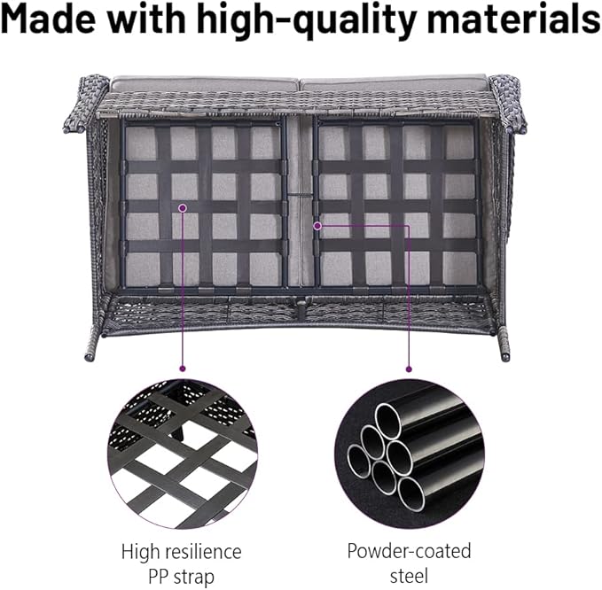 Belord 5 Piece Outdoor Patio Furniture Set - Wicker Furniture Patio Conversation Set, Outdoor Swivel Rocker Chairs with Loveseat Sofa and 2 Ottomans for Small Space, Gray Cushion
