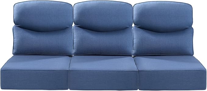ACTREST Luxury 22x24/22x25 6-Inch Smile Outdoor Sofa Cushions Set of 3 - Memory Foam Deep Seat Patio Furniture Cushions for Wicker Dining Chair Loveseat 3-Seater L-Shape Sectional Sofa - Navy Blue