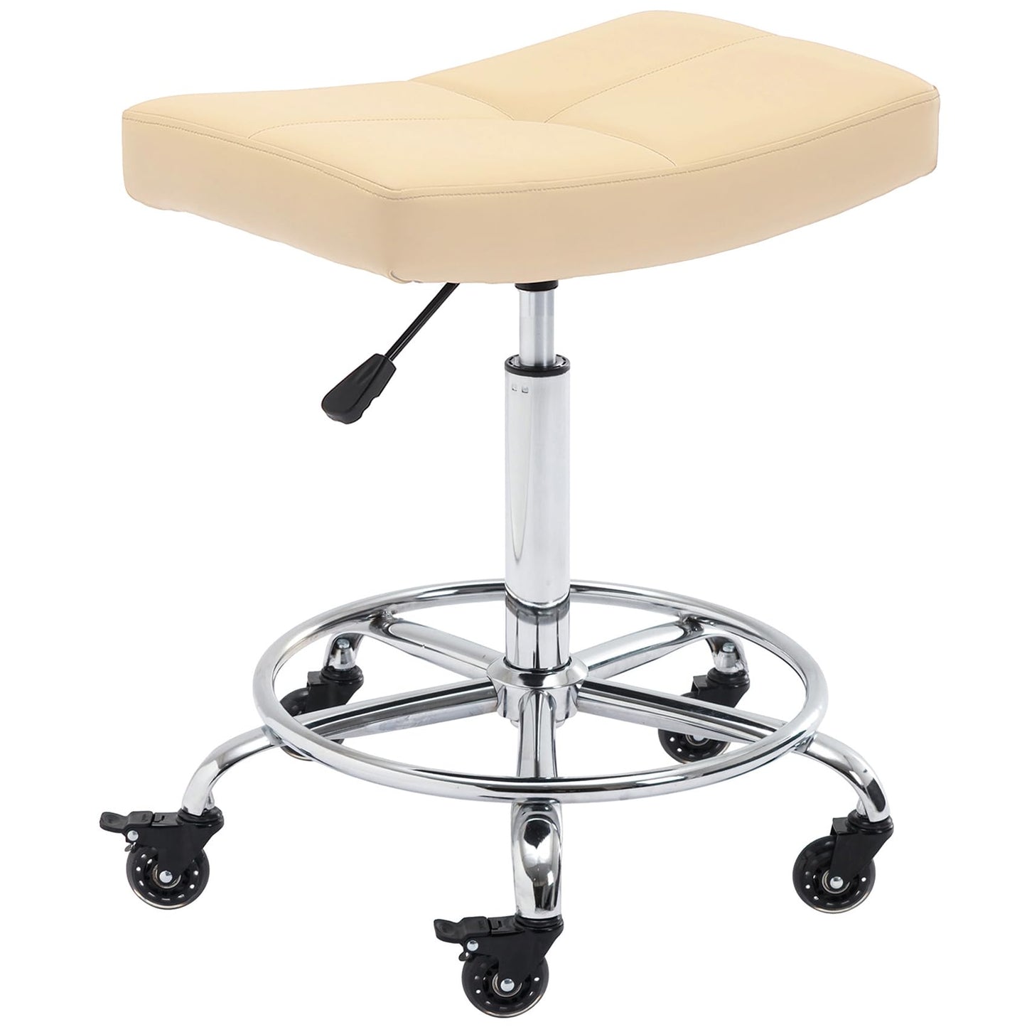 CoVibrant Heavy Duty Adjustable Rolling Stool with Wide Seat, Lockable Rubber Wheels & Footrest - Swivel Stool Chair for Kitchen, Lab, Office, Salon, Home (Cream, 19''-24'')