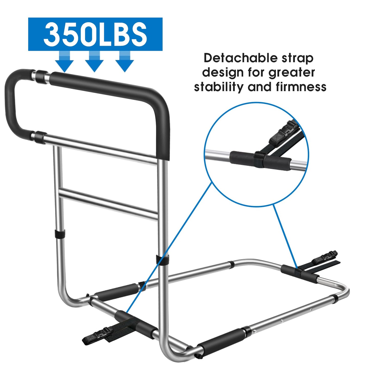 Bed Rails for Elderly Adults Safety, Stainless Steel Bed Assist Rail with Adjustable Side Railings for Seniors Bedside Fall Prevent Grab Bar with Storage Pocket,Fits King Queen Full Twin Bed