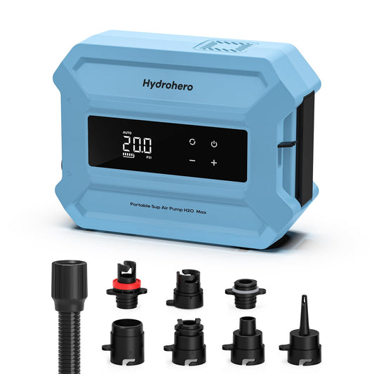 Hydrohero Rechargeable Paddle Board Pump, Max 20PSI SUP Pump Electric Portable, Intelligent Dual Stage Inflation & Deflation, LED Display, Auto-Off for Paddleboards, Kayaks, Inflatable Boats, Tents
