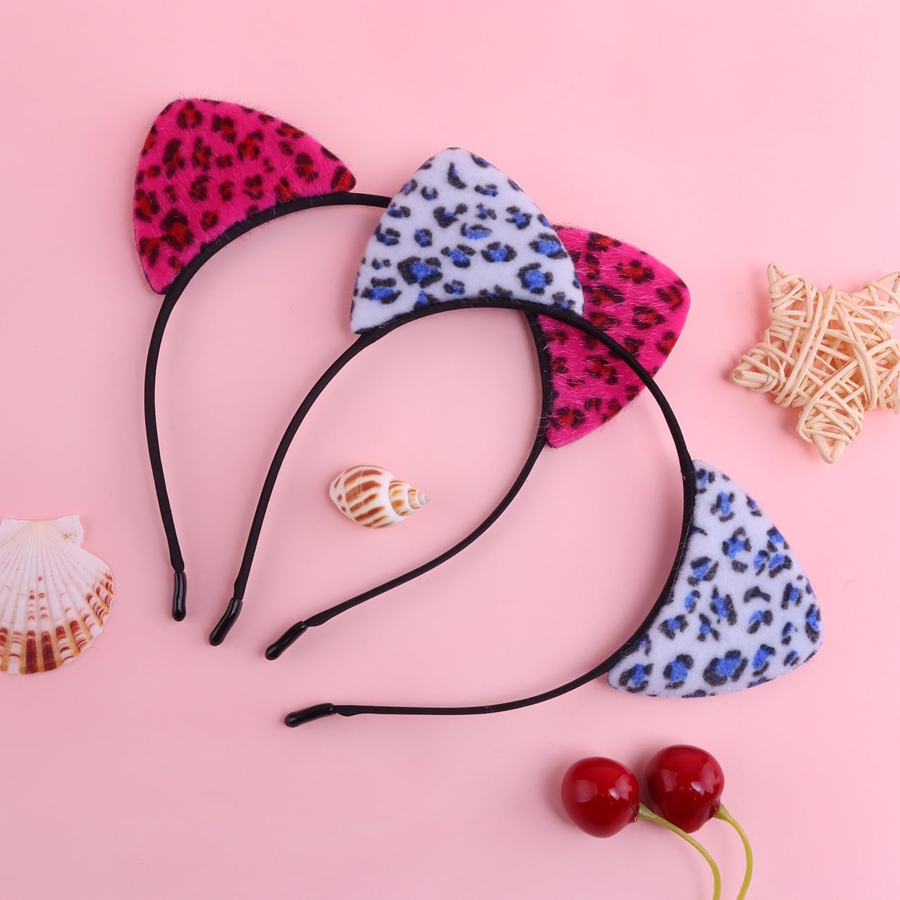 ASHONE Cat Ears Headband for Women Cute Cat Costume Hair Accessories for Halloween Party Cosplay (Rose Pink, One Size)