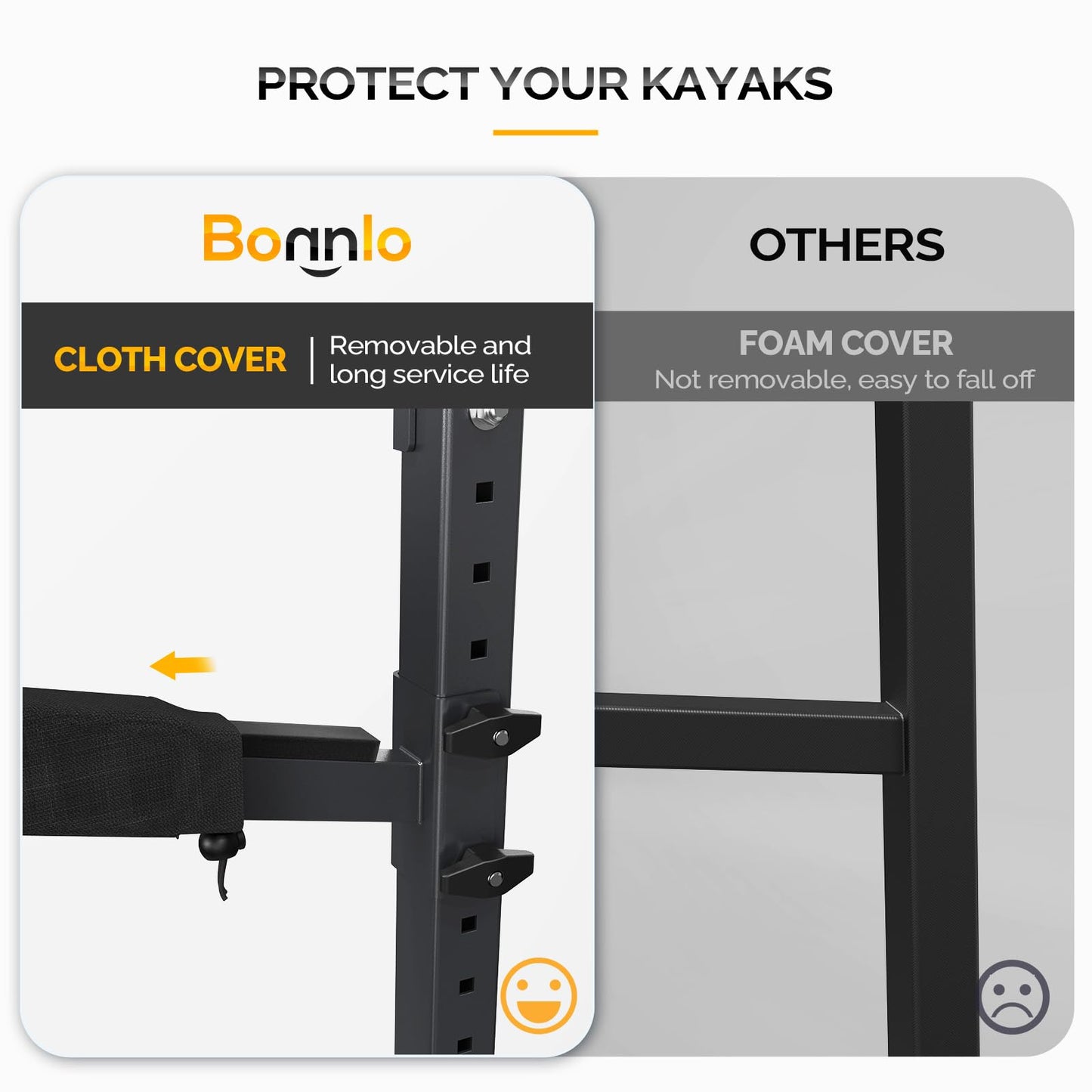 Bonnlo Kayak Storage Rack, Adjustable Heavy Duty Kayak Rack for 2 Kayaks Paddle Boards, Kayak Paddle Holder for Garage Holds up to 274 lbs, Spacesaver, Gentle on Padding, Boat Organizer