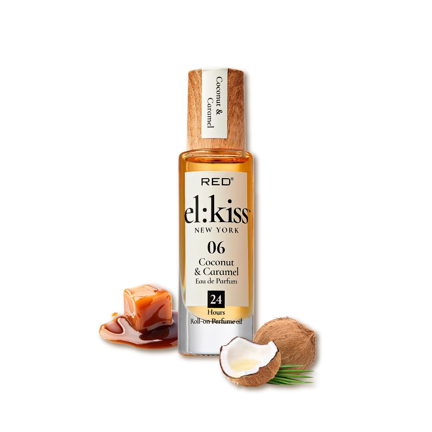 EL:KISS Roll On Perfume, Coconut & Caramel Eau de Parfum 12mL (.40 Fl Oz), Hydrating & Long-Lasting, Alcohol-Free & Mineral Oil-Free, Infused with Jojoba, Argan & Coconut Oil