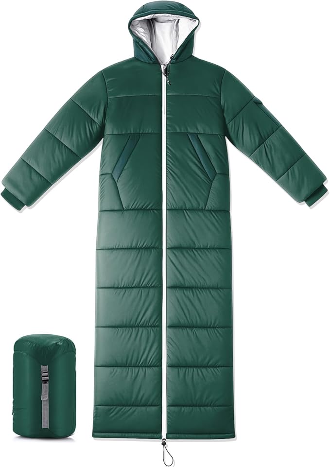 Macarrie Wearable Sleeping Bag for Adults with Sleeves and Hood, 74 Inch Long 0 Degree Cold Weather Insulated Weather Slee...