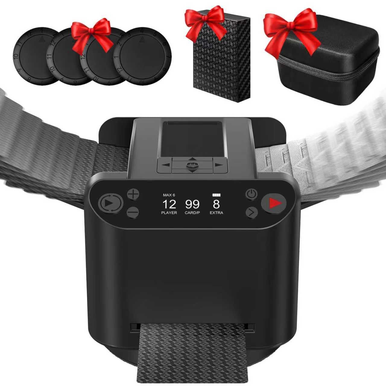 2026 3-in-1 Automatic Card Shuffler& Dealer with 4 Remotes,Carrying Case& Waterproof Premium Deck,360° Rotating Ultra-Quiet Dealing Machine for Poker Nights,Family Game Tables (Up to 12 Players)