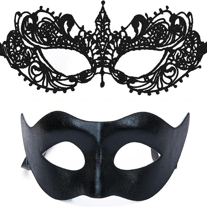 Luxdesc Couple Masquerade Lace Mask Set, Fit for Women and Men Venetian Halloween Masks