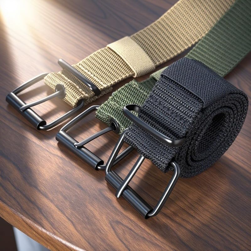 Tactical Belts Men's Outdoor Sport Simple Practical Weave Nylon Canvas Cowboy Pants Women Belt (47Inches Length)