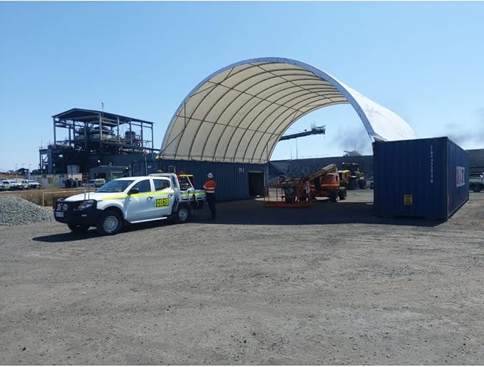 Mytee Products 40'(L) x 40'(W) Shipping Container Canopy Shelter - 21 Oz 610 GSM PVC White Cover Storage Container Roof wi...