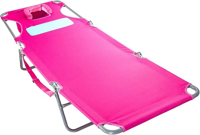 Ostrich Ladies Comfort Lounger with Chest Support, Portable Reclining Outdoor Patio Beach Lawn Camping Pool Tanning Chair, Pink, Chaise Lounge Only