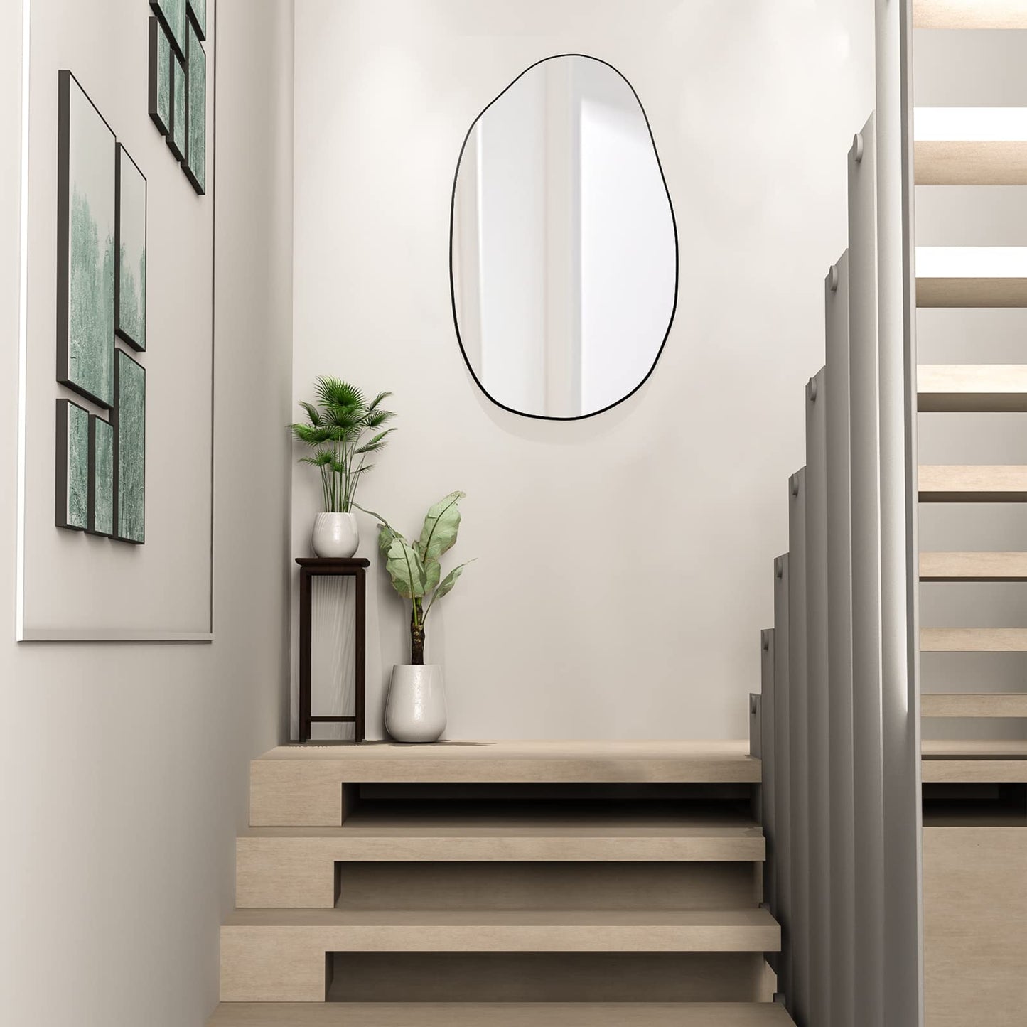 RACHMADES 33.5×20.5 inches Irregular Wall , Asymmetrical , Large Vanity Mirror for Wall Decoration, Modern Wood Framed for Living Room Bedroom Bathroom Entryway Mirror