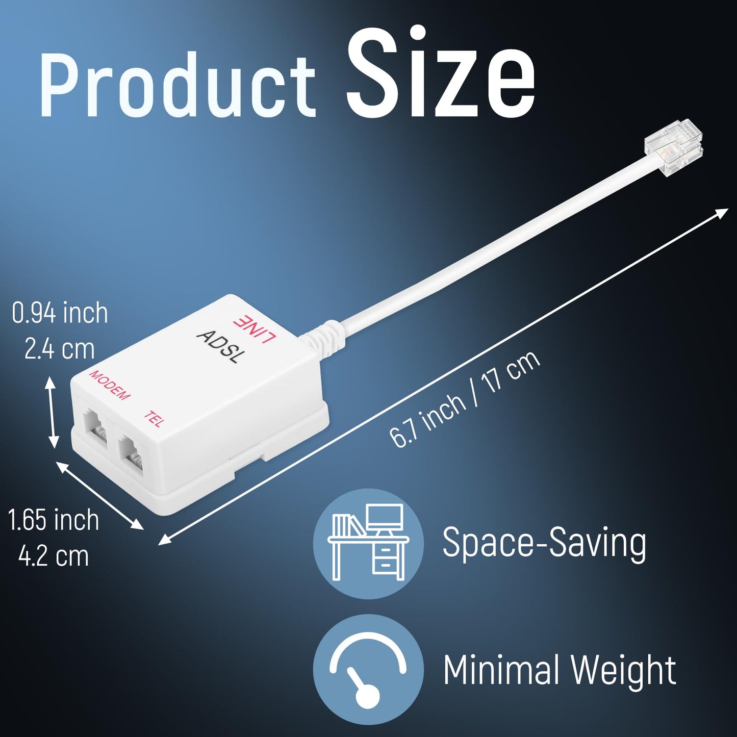 Uvital In-Line Dsl Filter Splitter, Adsl Splitter Filter, Dsl Filter For Landline Phone, Rj11 6P2C Male To 2 Female Telephone Ds