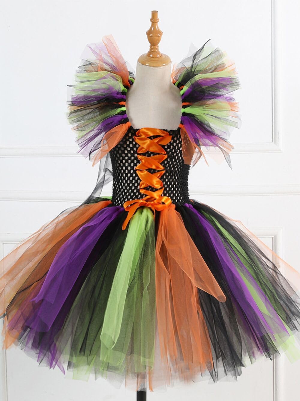 MOLFROA Handmade Girls Tutu Dress for Halloween with Witch Broom and Witch Hat Dress Up Dresses Set (Orange,4-5Y)
