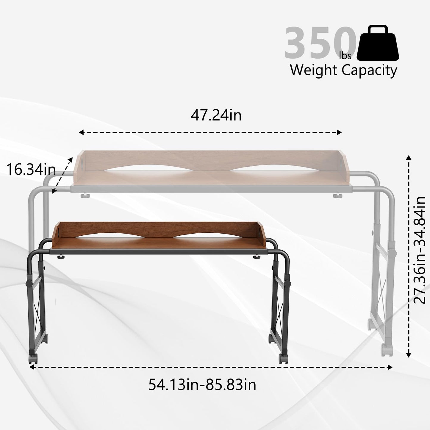 BYMECOST Laptop Desk for Bed, Adjustable Height & Length Laptop Bed Table,Overbed Table with Wheels for King & Queen Size Beds,Rolling Standing Desk,Over Bed Table for Working Reading Eating