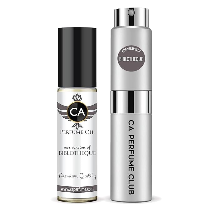 CA Perfume Duo Impression of Biblotheque For Women And Men Perfume Layering Set Long Lasting Travel Size EDP + Body Oil Roll-On Bottle 0.27 Fl Oz+0.33 Fl Oz