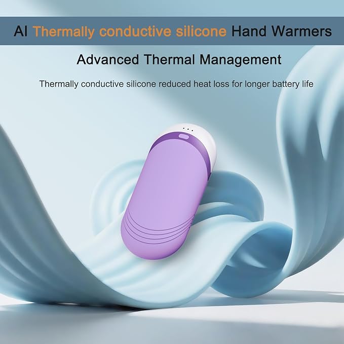 Karecel Thermally Conductive Silicone Rechargeable Hand Warmers 2 Pack, 6000mAh Double-Sided Heat AI Electric Hand Warmer, Portable Pocket Handwarmer, Fits in Gloves, Slim, Shockproof, Women Men Gifts
