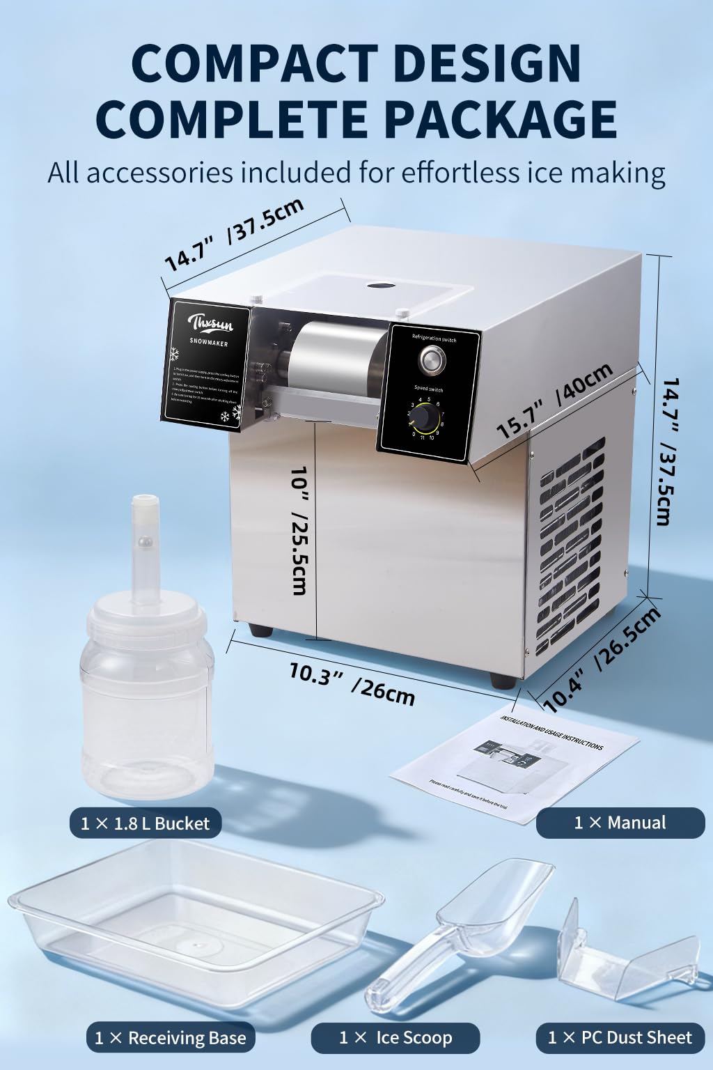 THXSUN Snowflake Ice Machine, THXSUN 360W Commercial Shaved Ice Maker, 140lbs/24H Rapid Cooling Snowflake Ice Machine, Food-Grade Stainless Steel Snow Ice Maker for Restaurant, Café, Bar, Party