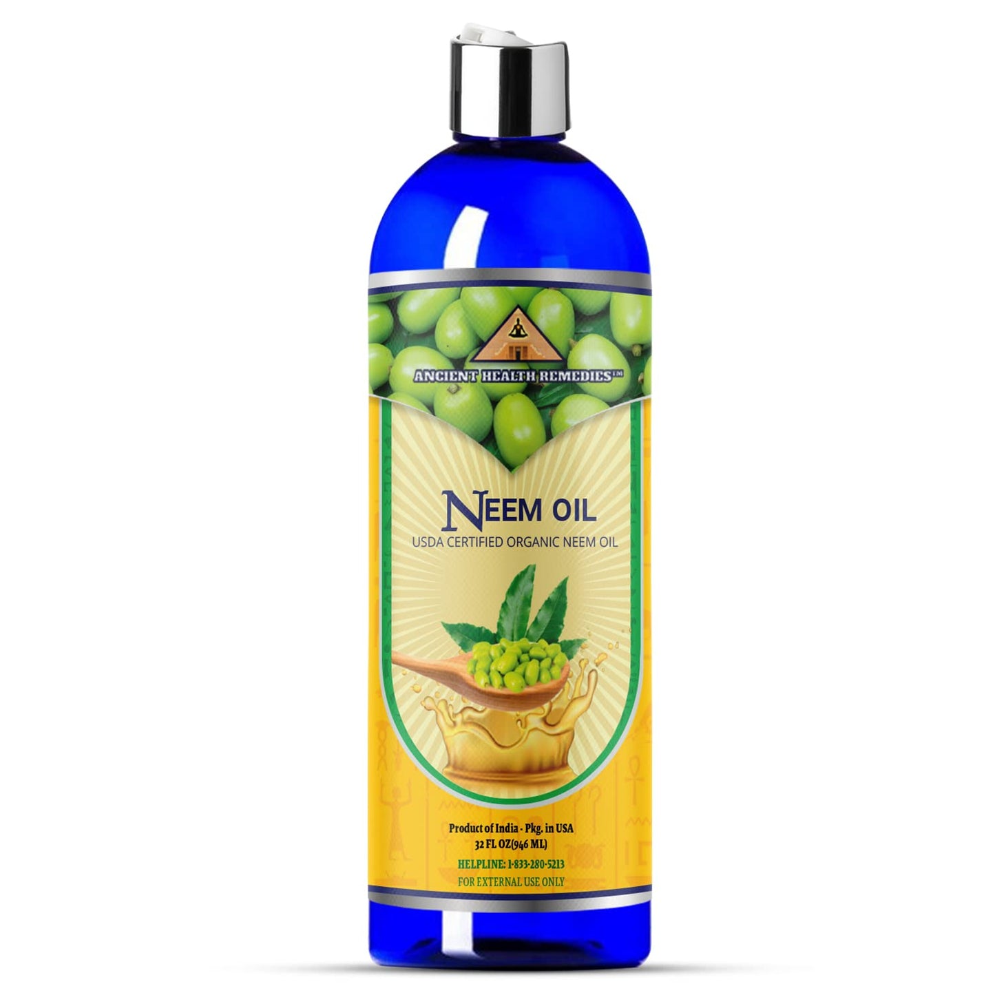 Cold-Pressed Unrefined USDA Certified Organic Neem Oil by Ancient Health Remedies Pure & All Natural-Excellent Bulk Carrier Oil