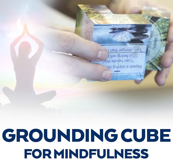 Visual Mindful Meditation Grounding Cube - Mindfulness Cube for Overcoming Anxiety, Dissociation, Emotional Pain, Stress, & Addiction | 9 Stress Relief Techniques for Emotional Support